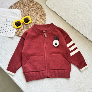 Pull <span class=keywords><strong>cardigan</strong></span> à fermeture éclair pour garçons, nouveau modèle coréen 2025, veste en tricot décontractée, haut d'automne - Product Image 2