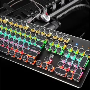 Punk keyboard RGB Backlit round Keycap Wired USB Gaming mechanical Keyboard divipard keyboard punk metal