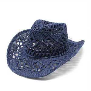 Color sólido hecho a mano transpirable al aire libre protección solar <span class=keywords><strong>sombrero</strong></span> de vaquero <span class=keywords><strong>sombrero</strong></span> occidental verano hueco rizado ala sombreros de paja mujeres - Product Image 6