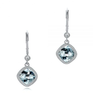 Ladies <b>Earring</b> 925 Sterling <b>Silver</b> Square Shaped Aquamarine CZ <b>Earrings</b> <b>Women</b> Gift Clasp <b>Earrings</b> - Product Image 1
