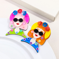 Vente chaude personnalisé acrylique broche à la mode broche coloré fleur rose Orange cheveux lunettes de soleil écouteurs pour filles mariages cadeaux