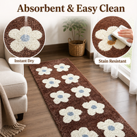 Tapis tufté vintage bleu caramel à motifs floraux pour chambre à coucher, tapis antidérapant floqué, résistant à la saleté et facile à nettoyer