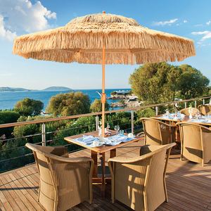 Ngoài trời năng lượng mặt trời dẫn Patio ô PE thatch mái cantilever parasol trung tâm cực nhân tạo nhựa thatch mái ô - Product Image 1