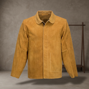 Welding <b>Jacket</b> Cowhide Leather Welding Coat Heat Flame Resistant Heavy Duty Weld Clothes for Men Women - Product Image 2