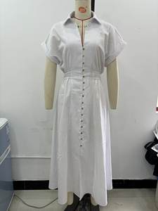 Vestido Midi de Lino y Algodón con Cuello y Botones para Mujer, Cintura Elástica, Manga Corta, Casual, Ecológico, Otoño Invierno - Product Image 3