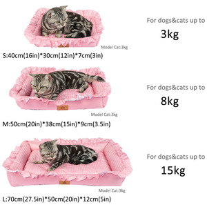 Cama para perros pequeños, diseño a cuadros, moderna y fresca, cama para gatos con diseño de orejas de madera, cama cuadrada, cama fresca de verano, cama para gatos y perros - Product Image 5