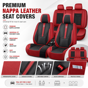 Coprisedili Universali Luxfit Effetto Pelle, Set Completo Impermeabile Rosso e Nero, Protezione per 5 Posti, per Berlina, SUV, Pickup, Vendita all'Ingrosso OEM - Product Image 2