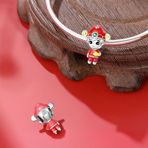 This adorable <b>silver</b>-plated white brass pendant, inlaid with zircon, features a cartoon Chinese New Year design - Product Image 6