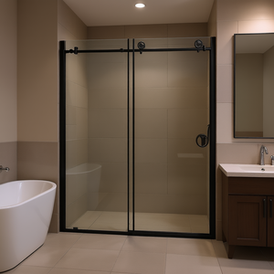 Negro Mate 60 Pulgadas Ancho x 76 pulgadas Puerta de Ducha Corredera sin Marco con Vidrio Transparente de 6 mm de Espesor, Diseño Minimalista - Product Image 2