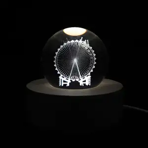 Hongshan חם מכירת עץ בסיס 3d קריסטל כדור אור עם מוסיקה מסתובבת מתנה שולחן מנורת שולחן לחבר