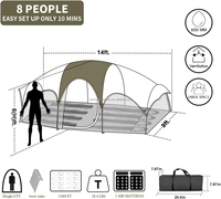 8 personnes 190t Polyester Double Couche Tous Temps Imperméable Spacieux Grand Intérieur Tunnel Famille Camping En Plein Air Tente