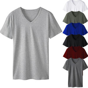 남성용 브이넥 티셔츠 맞춤 제작 반팔 기본 티셔츠 맞춤 로고 인쇄 대량 공백 무료 샘플 베일 티셔츠 - Product Image 2