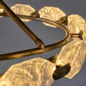 Lustre rond ovale de luxe, abat-jour en verre fait main, laiton antique, luminaire de plafond pour hôtel avec LED et télécommande - Product Image 2