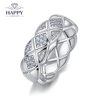 S925 Sterling Silber Moissanit-Ring Breiter Ring mit Mikro-Pavé Geometrischer Zeigefingerring Europäischer Stil Statement-Schmuck
