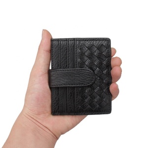 Boshiho Factory Price Woven PU Leather Men's Women's Minimalist Slim Credit Card Holder <b>Wallet</b> Button Closure <b>RFID</b> Blocking - Product Image 6