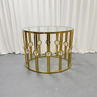 Meubles de mariage, table à manger avec plateau en verre transparent, comptoir de bar à café ovale doré pour la décoration d'événements et de fêtes