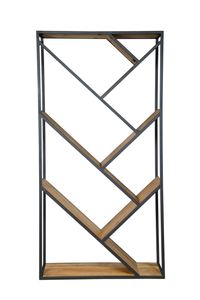 Estantería de hierro/natural con diseño en zigzag, color negro, de tubo metálico/natural, madera de mango, precio al por mayor, colección de muebles - Product Image 2