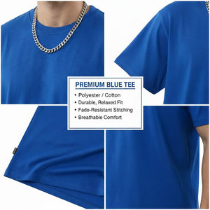 T-shirt Homme Personnalisé Haut de Gamme Bleu 260 g/m² en Coton Imprimé Coupe Droite Marque Privée Vêtements OEM - Product Image 2