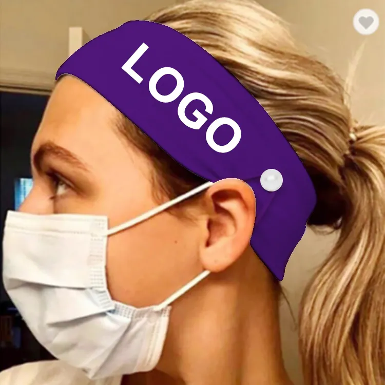 Atacado logotipo personalizado faixa de cabelo elástica enfermeira orelhas faixa de cabelo com botões para mulheres