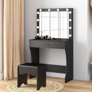 Ayna ve ışıklar ile soyunma tablo, ayarlanabilir ışıklar ile Vanity Set makyaj Vanity masa yatak odası için bir çekmece depolama - Product Image 1