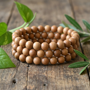 Riddhi Siddhi Indian Hindu Wood Mala Beads 108 Count Natural Dark Golden Brown Round Beads From Rajasthan - Product Image 1