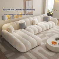 Ensemble de canapés en tissu anti-griffures pour chat, style crème pétale, avec structure en bois massif, rembourrage en latex naturel, chaise longue d'angle incurvée pour salon et chambre