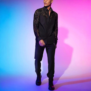 <span class=keywords><strong>Chemise</strong></span> à manches longues pour <span class=keywords><strong>homme</strong></span> avec <span class=keywords><strong>dentelle</strong></span>, tendance et sexy, style cool - Product Image 3