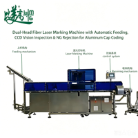 Machine de marquage laser à fibre à double tête avec alimentation automatique, lecture de codes, inspection visuelle et système de rejet pour capuchons en aluminium