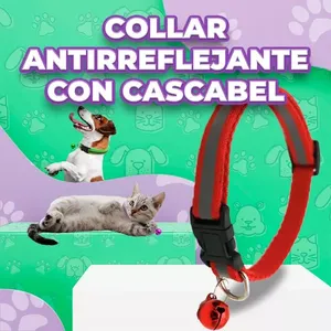 Reflective Pet Collar with <b>Bell</b> for <b>Dogs</b> and Cats, Adjustable 19-32 cm, Waterproof Polyester, Simple Solid Design, All Seasons U - Product Image 3