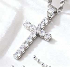 Pendentif hip-hop pour <span class=keywords><strong>homme</strong></span> en acier inoxydable avec croix, accessoire polyvalent en zircon sur une <span class=keywords><strong>chaîne</strong></span> à maillons - Product Image 2