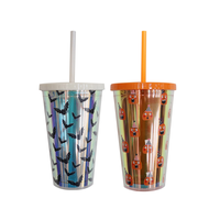 Gobelet réutilisable de 450 ml sur le thème d'Halloween avec couvercle et paille, en plastique de qualité alimentaire sans BPA, pour les fêtes