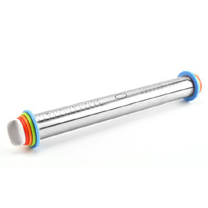 Rouleau à pâtisserie réglable de 17 pouces, kit de pâtisserie français, mesure, pour pâte, avec 4 anneaux de réglage d'épaisseur amovibles, en acier inoxydable et plastique - Product Image 2