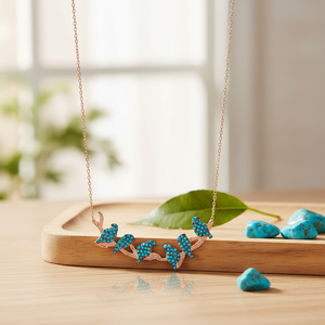 Oiseaux sur arbre Branchée et Turquoise Stone Charm Necklace Wholesale Handmade 925 Silver Sterling Jewelry - Product Image 3