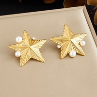 Boucles d'oreilles rétro pour femmes en acier inoxydable plaqué or, avec coquillages, soleil, étoile, fleur, cœur, perle et zircon