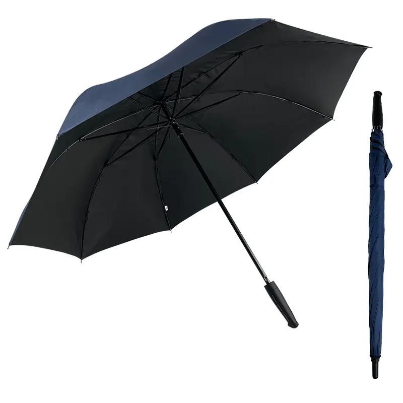 Fournisseur de parapluie guarda chuva sombrillas Parapluie de golf à poignée noire uv de haute qualité avec logo Conceptions d'échantillons gratuits