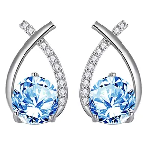 Sieraden Oostenrijkse Crystal Elements Oorbel Mode Vrouwen Sapphire Stud Earring Voor Vrouwen Wedding Dragen