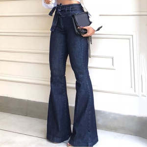 Pantalons personnalisés taille haute micro-élastique à lacets jeans pour femmes jeans évasés à jambes larges jeans évasés pour femmes - Product Image 1