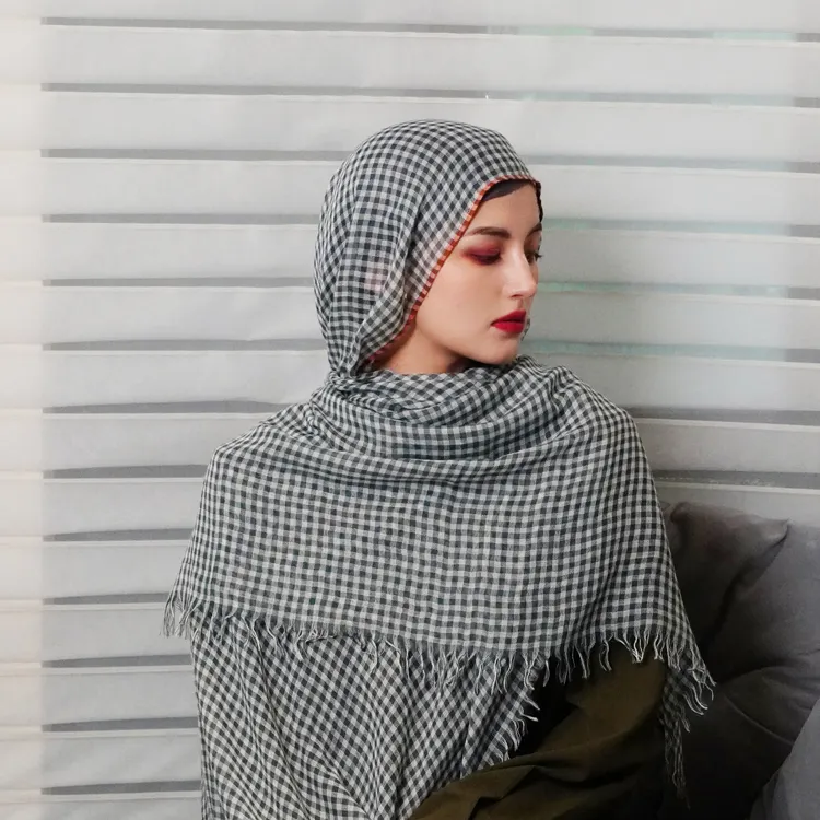 Sciarpa khimars plaid in cashmere con stole nappine in lana hijab a scacchi pashmina bandana per donne musulmane scaldacollo