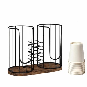 Paper Cup Storage Rack <b>Iron</b> Wood 4 <b>7</b> Compartments Multifunctional Coffee Cup Holder Stand Tray for Kitchen Counter - Product Image 4