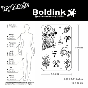 Autocollant <span class=keywords><strong>de</strong></span> tatouage semi-permanent Boldink personnalisé réaliste, motif hibou et serpent, résistant à l'eau, longue durée (2 semaines), <span class=keywords><strong>encre</strong></span> <span class=keywords><strong>Jagua</strong></span> - Product Image 4