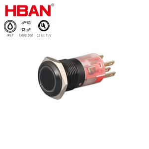 Interruptor <span class=keywords><strong>de</strong></span> Botón Pulsador con Bloqueo HBAN <span class=keywords><strong>de</strong></span> Fábrica, 16mm HBS1-AGQ16F-11E/J/T, Anillo LED Iluminado, Aleación <span class=keywords><strong>de</strong></span> Aluminio, Recubrimiento Negro, IP67 - Product Image 1