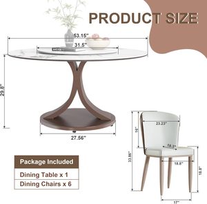 Juego de mesa de comedor moderno de acero inoxidable de 7 piezas 53 \ "parte superior de piedra sinterizada <span class=keywords><strong>Lazy</strong></span> <span class=keywords><strong>Susan</strong></span> doble C Base 6 sillas ensambladas para vivir - Product Image 3