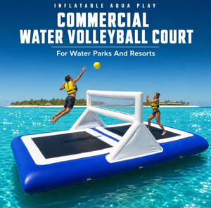 Terrain de volley-ball aquatique gonflable commercial avec <span class=keywords><strong>filet</strong></span> réglable, jeu de volley-ball flottant en PVC robuste pour les centres de villégiature et le camping - Product Image 1