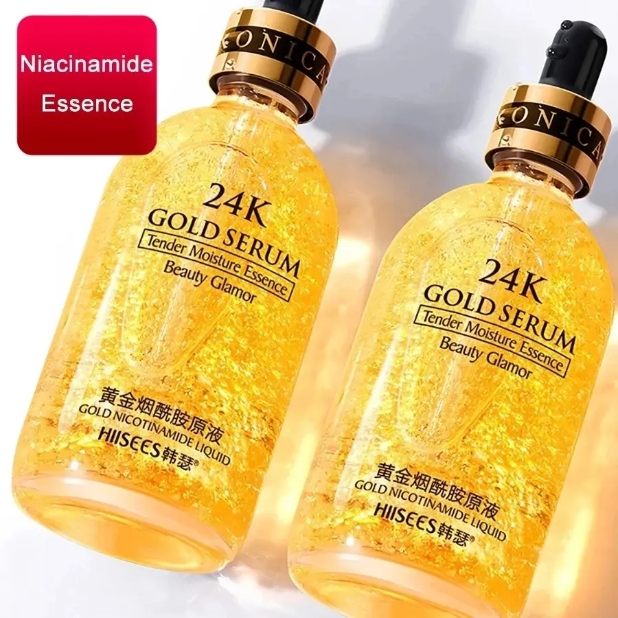 24 Karat Gold Niacin amid Gesichts essenz Feuchtigkeit spendende Anti-Aging-und Falten-Hyaluronsäure-Serum schrumpft die Poren repariert trockene, lose Haut