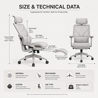Chaise de bureau ergonomique à dossier haut en maille avec repose-pieds rétractable, accoudoirs réglables, design rayé respirant, directement de l'usine