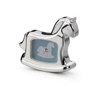 Modern Antique Design Silver Plated Horse Clock Cute Animal Alloy Desktop Alarm Clock Quartz Desk Clock for Promotional Gift