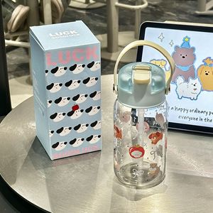 Glass Straw <b>Cup</b> <b>Large</b> Capacity With Carrying Rope Back To School Student Water Bottle Portable Tea Mug - Product Image 3