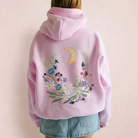 Sweat à capuche brodé pour femme, rose, coupe oversize, 100% coton épais, avec logo graphique personnalisé et épaules tombantes, vente en gros