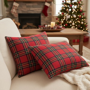 Set di 2 Copricuscini Decorativi a Quadri Rossi Scozzesi per Natale, Stile Rustico per Casa e Feste - Product Image 4