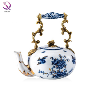 <strong>Retro</strong> <strong>Decorative</strong> Teapot Afternoon Tea Home Accessories Luxury Blue and White Porcelain With Brass Home <strong>Decoration</strong> - Product Image 6